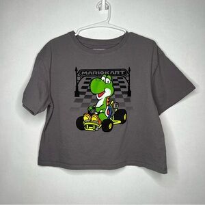 Women’s Mario Kart Race Yoshi T-shirt Boxy Crop Top‎ Gray Charcoal L Large Tee